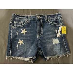 RSQ Girls Denim Shorts Size 8 Vintage High Rise Star Distressed Fray Hem NWT